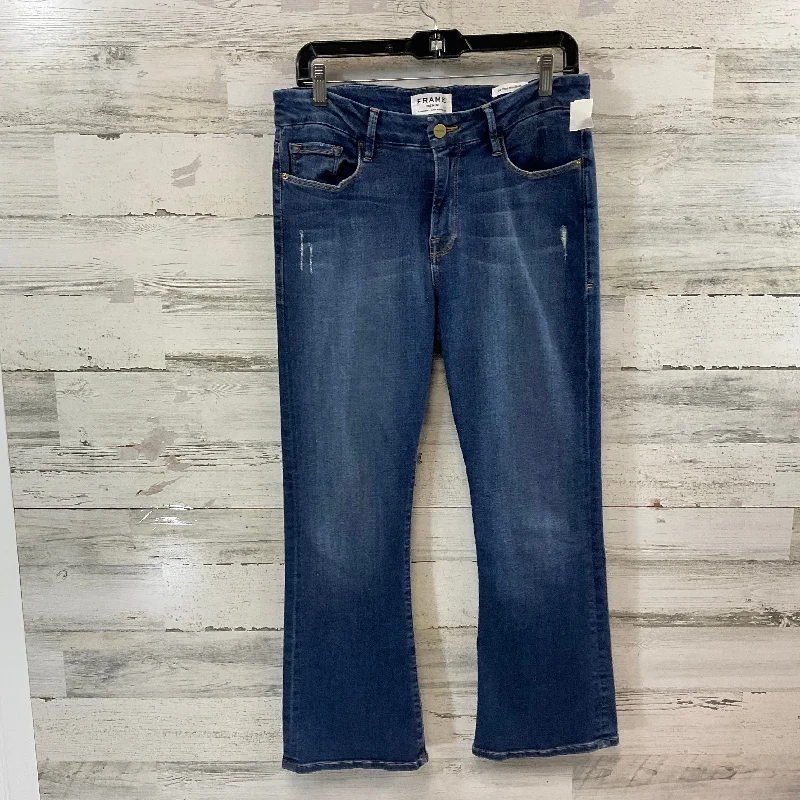 Jeans Cropped By Frame In Blue Denim, Size: 12