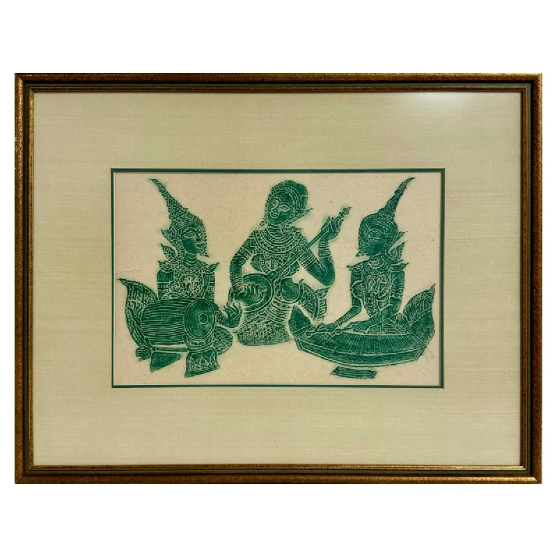 Asian Temple Rubbing of Three Musicians