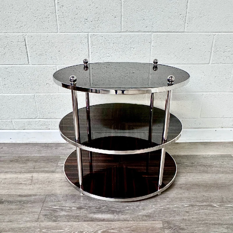 Chrome & Wood Oval Side Table (2 available)