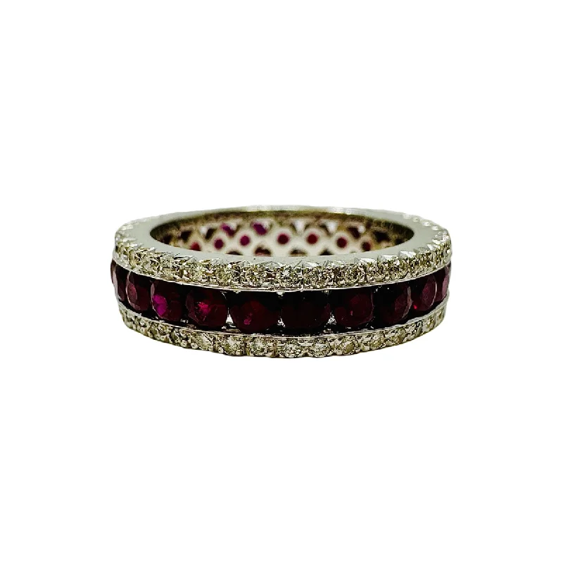 Favero 18K White Gold Eternity Ring with Ruby and Diamond