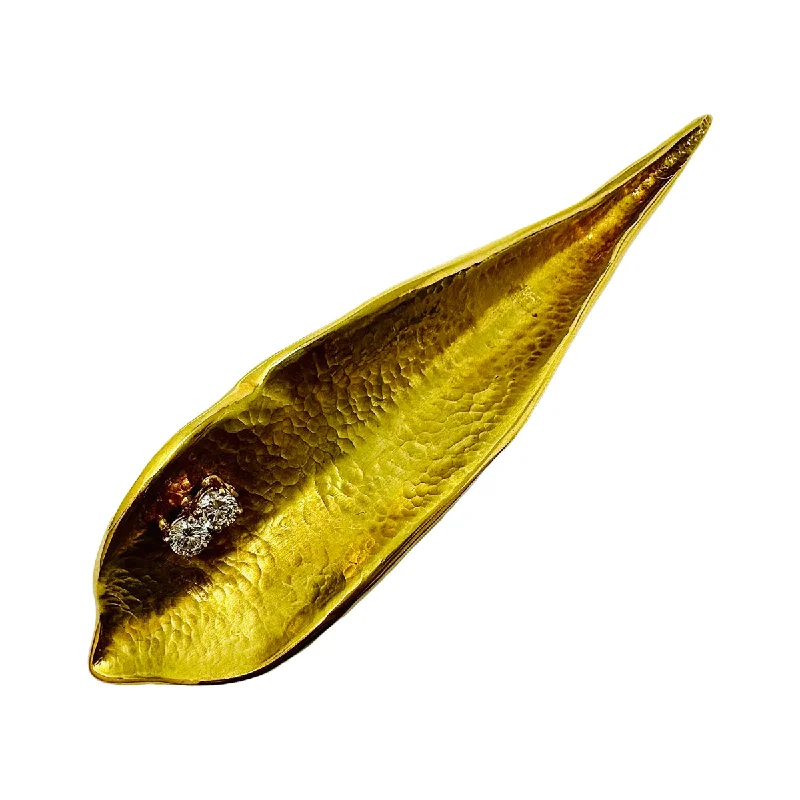 Mario Lombardi 18K Gold Leaf Pin with Diamond