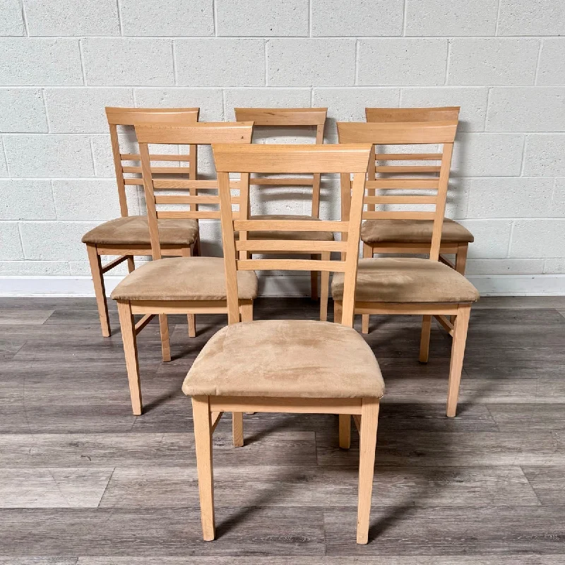 Set of 6 Natural Wood Chairs with Upholstered Seats