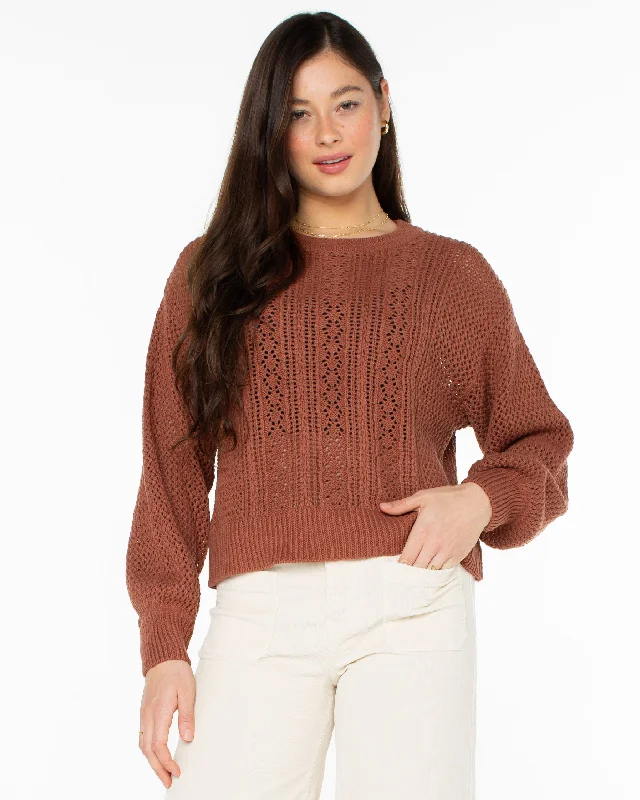 Day Break Open Knit Sweater - Russet