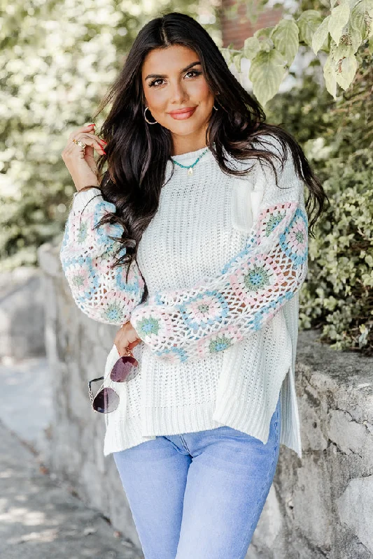 Wanna Be With You Ivory Multi Crochet Sleeve Sweater  FINAL SALE