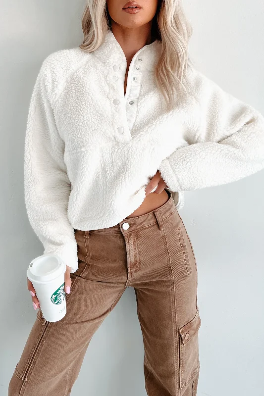 My Cozy Life Sherpa Teddy Pullover (White)