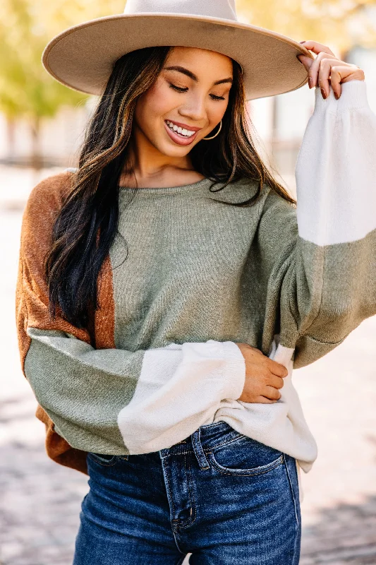 Over The Top Sage Green Colorblock Sweater