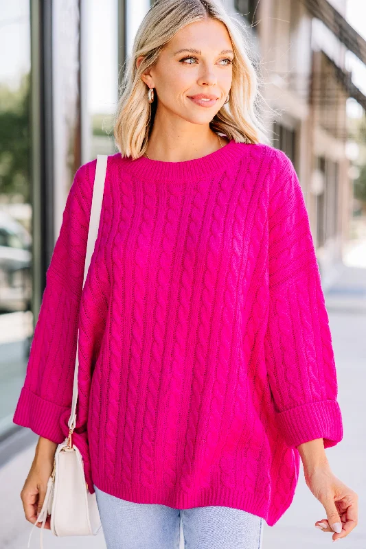 Rare Love Fuchsia Pink Cable Knit Sweater