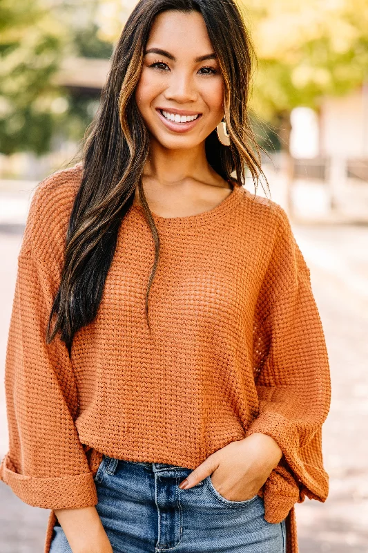 See You Soon Camel Brown Waffle Knit Sweater