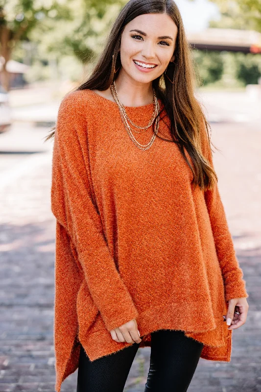 Think It Over Brick Orange Fuzzy Tunic