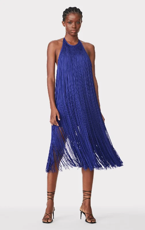 FRINGED HALTER MIDI DRESS