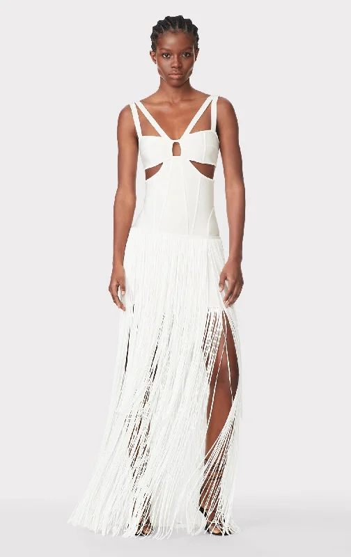 STRAPPY FRINGE GOWN WITH CUT OUT