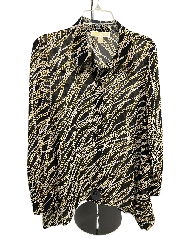 Blouse Long Sleeve By Michael By Michael Kors In Black & Gold, Size: L