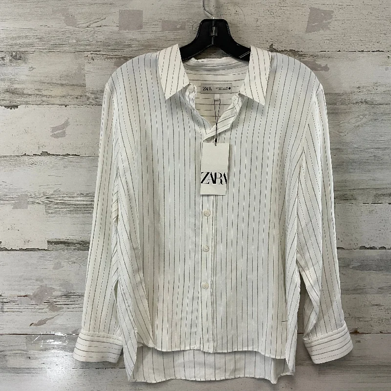 Blouse Long Sleeve By Zara In White, Size: Xl