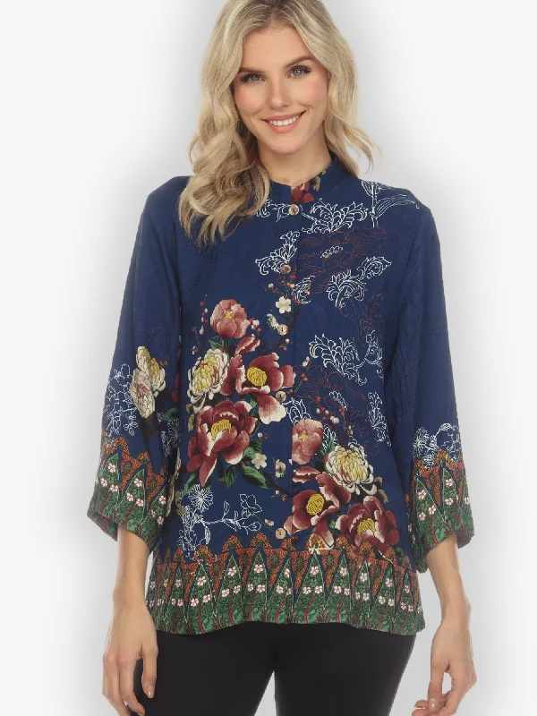 Mums and Border Silk Blouse