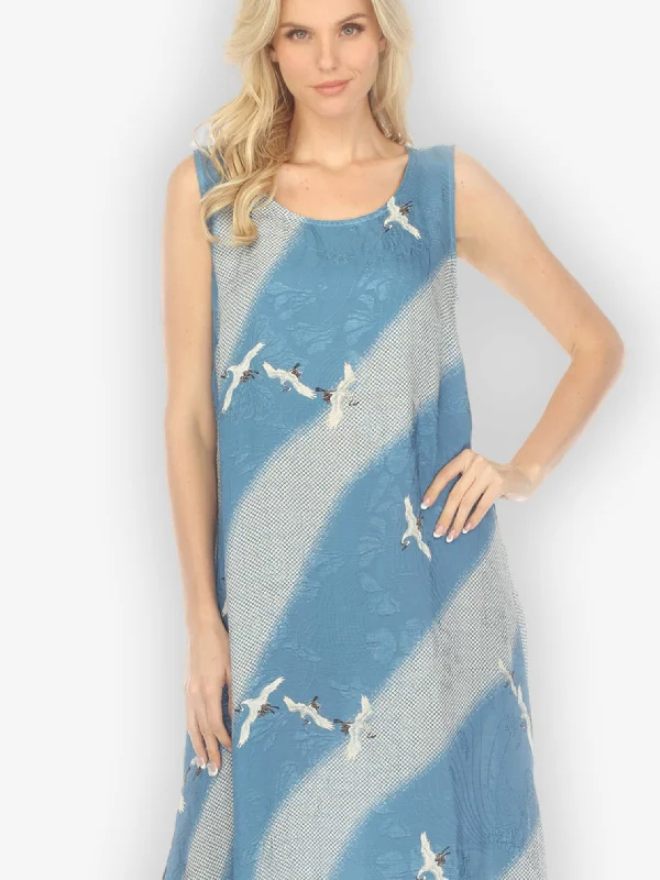 Shibori Flying Crane Silk Blend Tank Dress