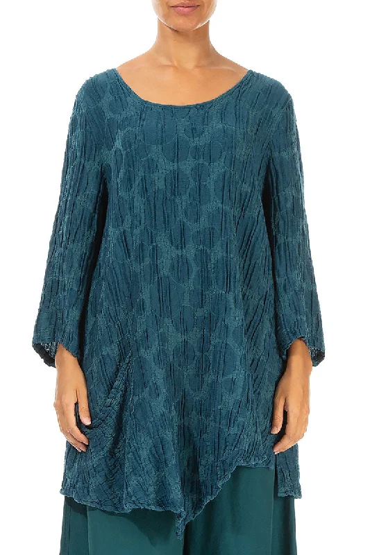 Side Pocket Dark Teal Circle Silk Linen Tunic