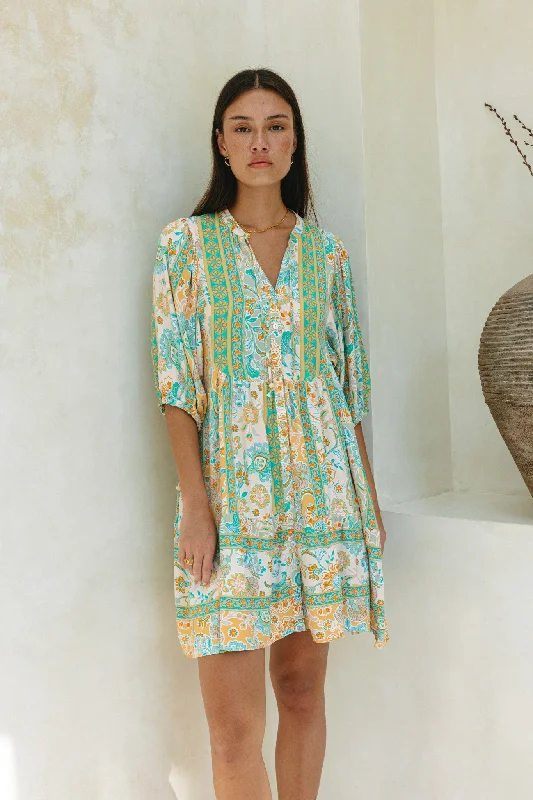 Eden Green Boho Button Down Mini Dress