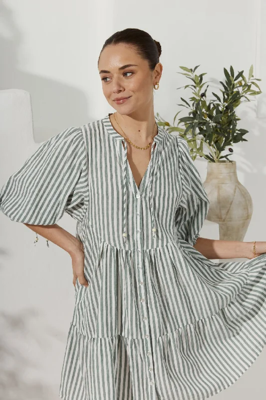 Kiera Green Stripe Button Down Mini Dress