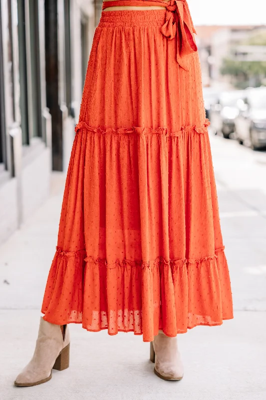 Love Collides Rust Orange Swiss Dot Maxi Skirt