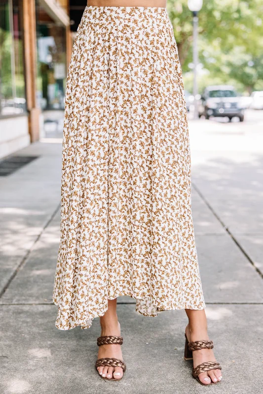 Speak To Your Heart Cream White Floral Midi Skirt