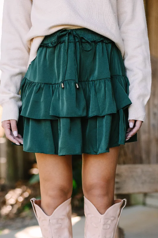 Take The Leap Hunter Green Satin Ruffled Skort