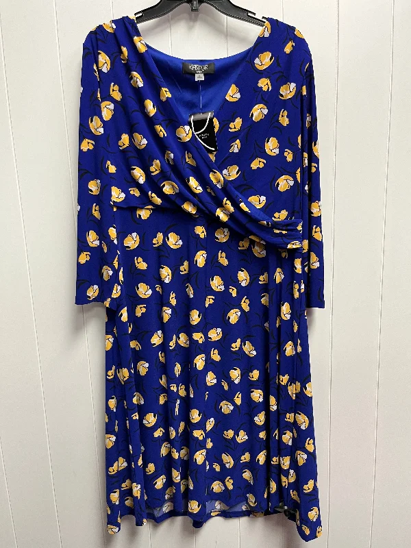 Blue & Yellow Dress Casual Midi Kasper, Size Xl