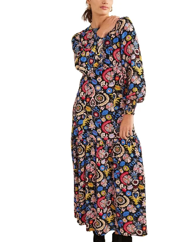 Boden Smocked Cuff Maxi Tier Dress