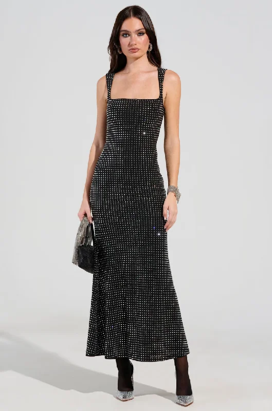 CHAMPAGNE PROBLEMS RHINESTONE MESH MAXI DRESS