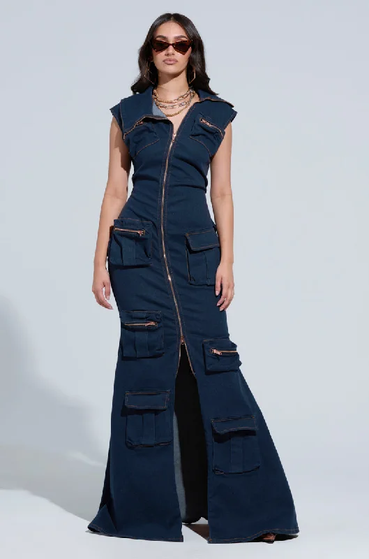 DONT MESS WITH ME COLLARED DENIM MAXI DRESS