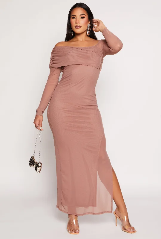 Haute Monde Mesh One Shoulder Maxi Dress