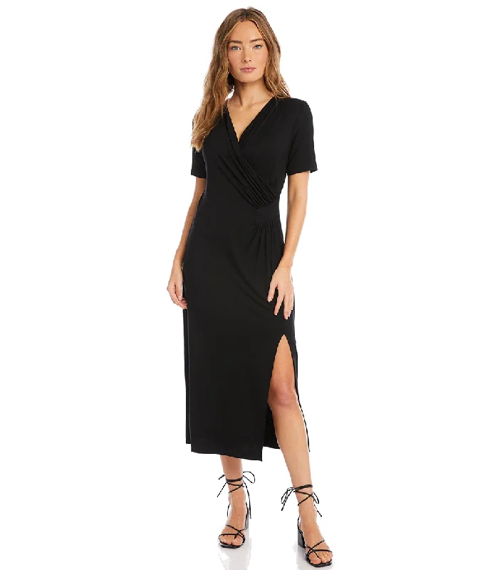 Petite Size Faux Wrap Midi Dress