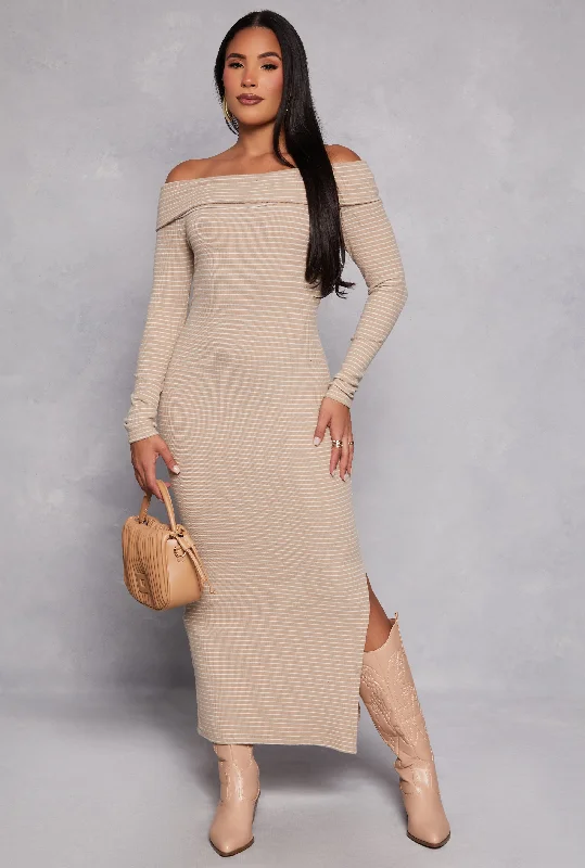 Almost Famous Striped Off the Shoulder Maxi Dress