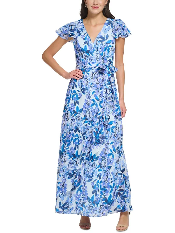 Womens Chiffon Floral Maxi Dress