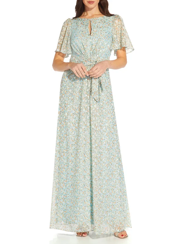 Womens Chiffon Floral Print Maxi Dress