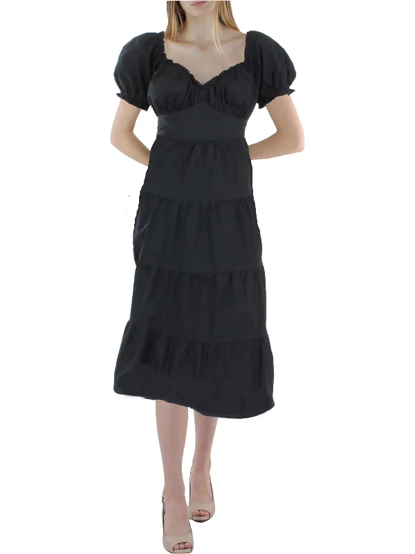 Womens Cotton Smocked Midi Dress