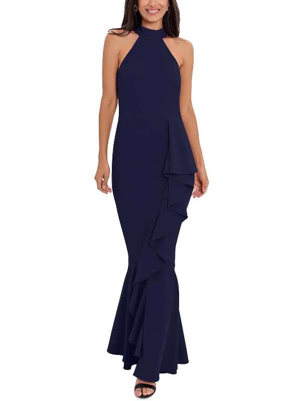 Womens Mock-Neck Maxi Evening Dress