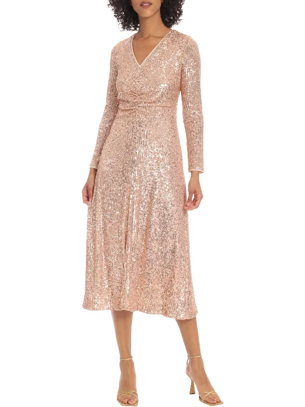 Womens Sequined Midi Cocktail and Party Dress