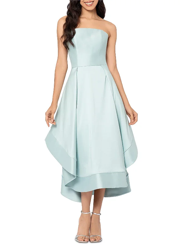 Womens Strapless Pockets Midi Dress