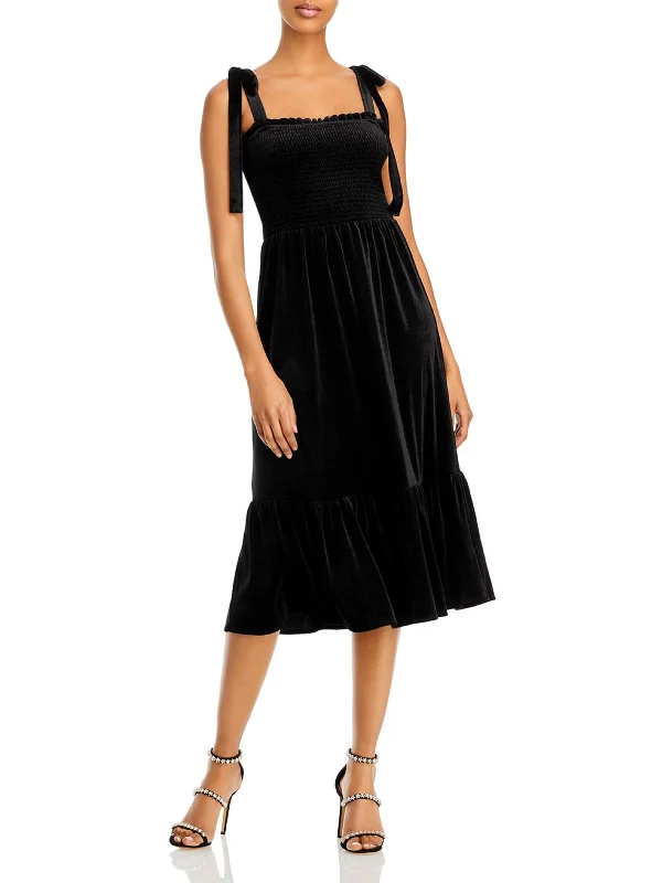 Womens Tie Shoulder Calf Midi Dress