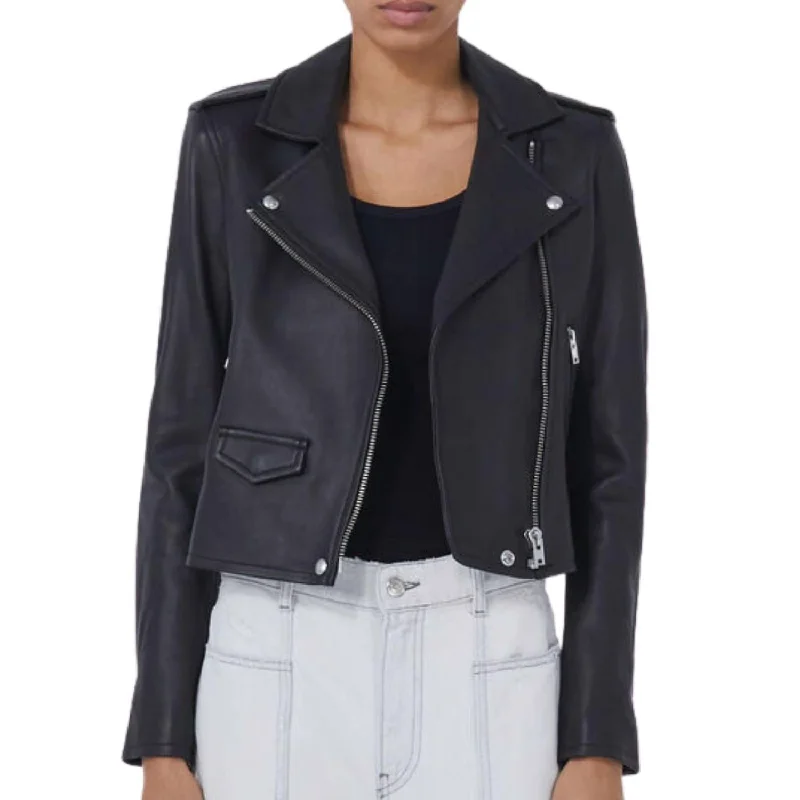 Ashville Leather Biker Jacket In Black