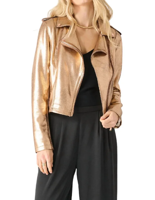 Moto Metallic Jacket In Rose Gold