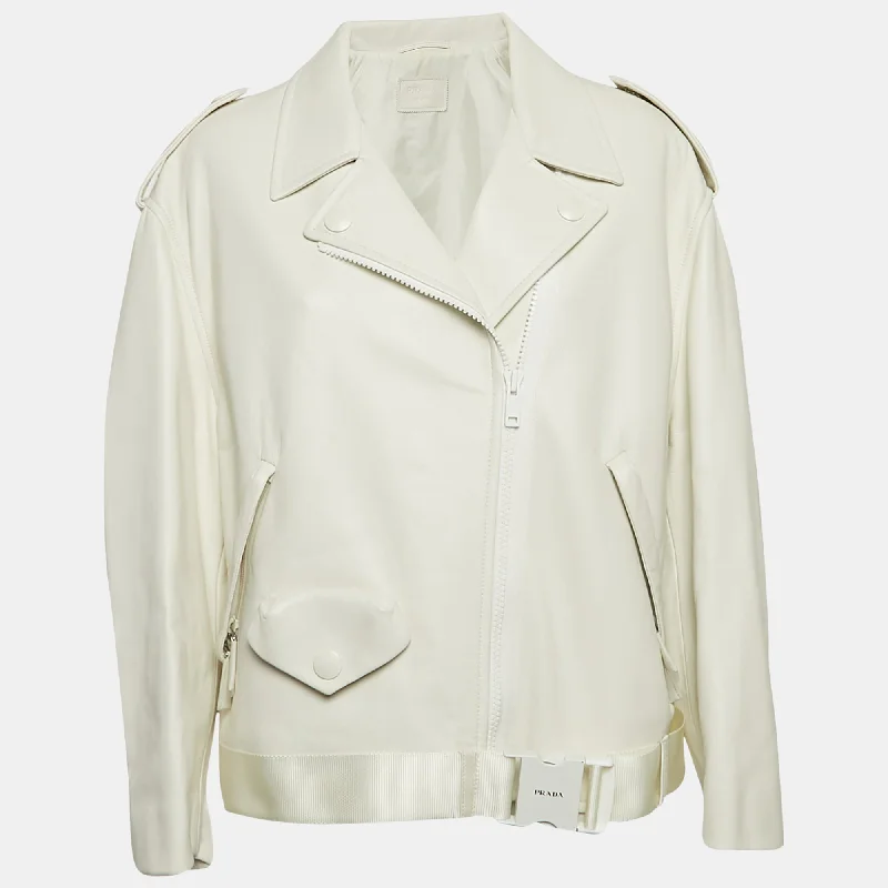 Prada White Nappa Leather Biker Jacket