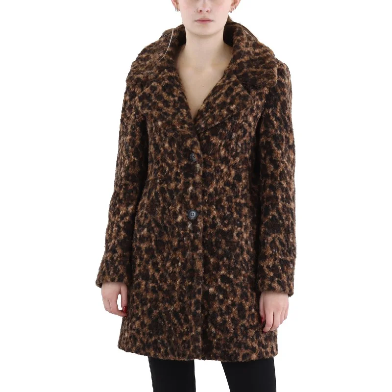 Womens Animal Print Teddy Faux Fur Coat