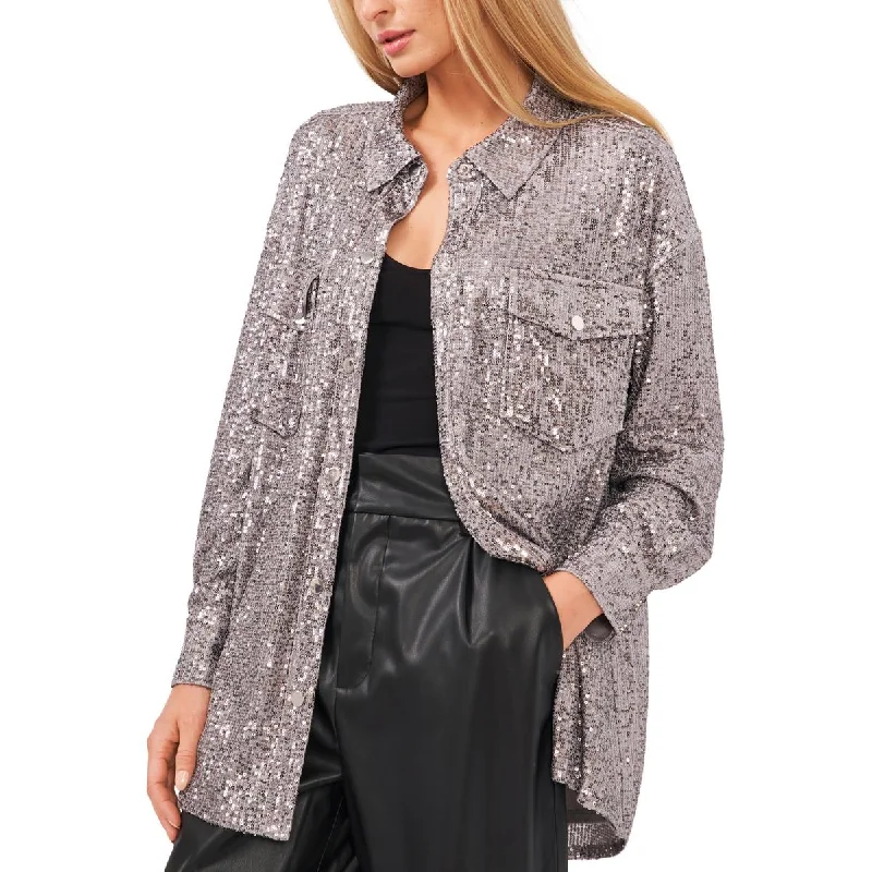 Womens Sequined Midi Shirt Jacket