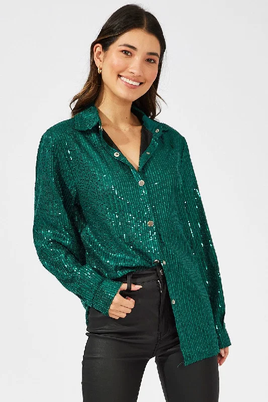 Green Shacket Long Sleeve Sequins