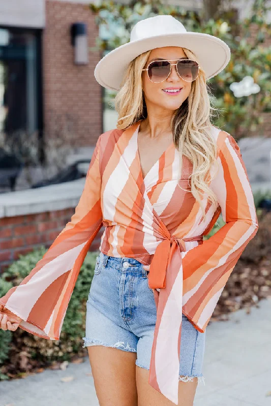 Live Your Best Life Rust Printed Long Sleeve Wrap Blouse FINAL SALE